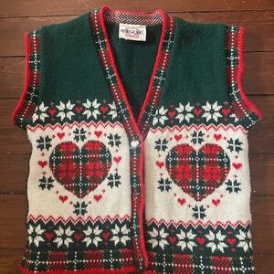 Vintage Christmas Heart Knitted Vest